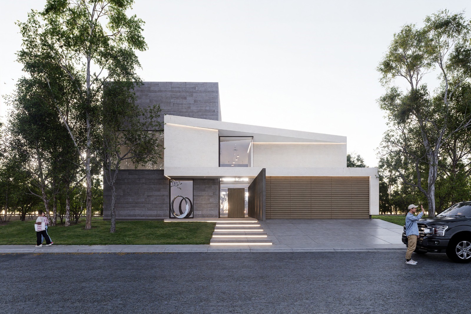 a view of a car parked in front of a house