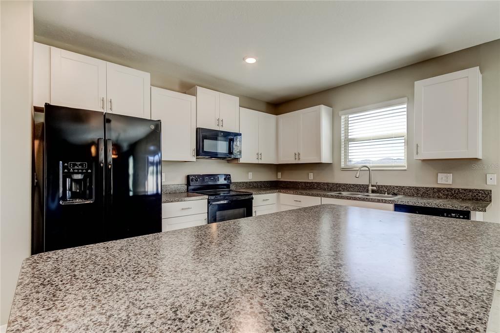 6362 Spider Lily Way New Port Richey, FL 34653 - Photo 20 of 47 a kitchen with stainless steel appliances granite countertop a refrigerator a stove top oven a sink and dishwasher