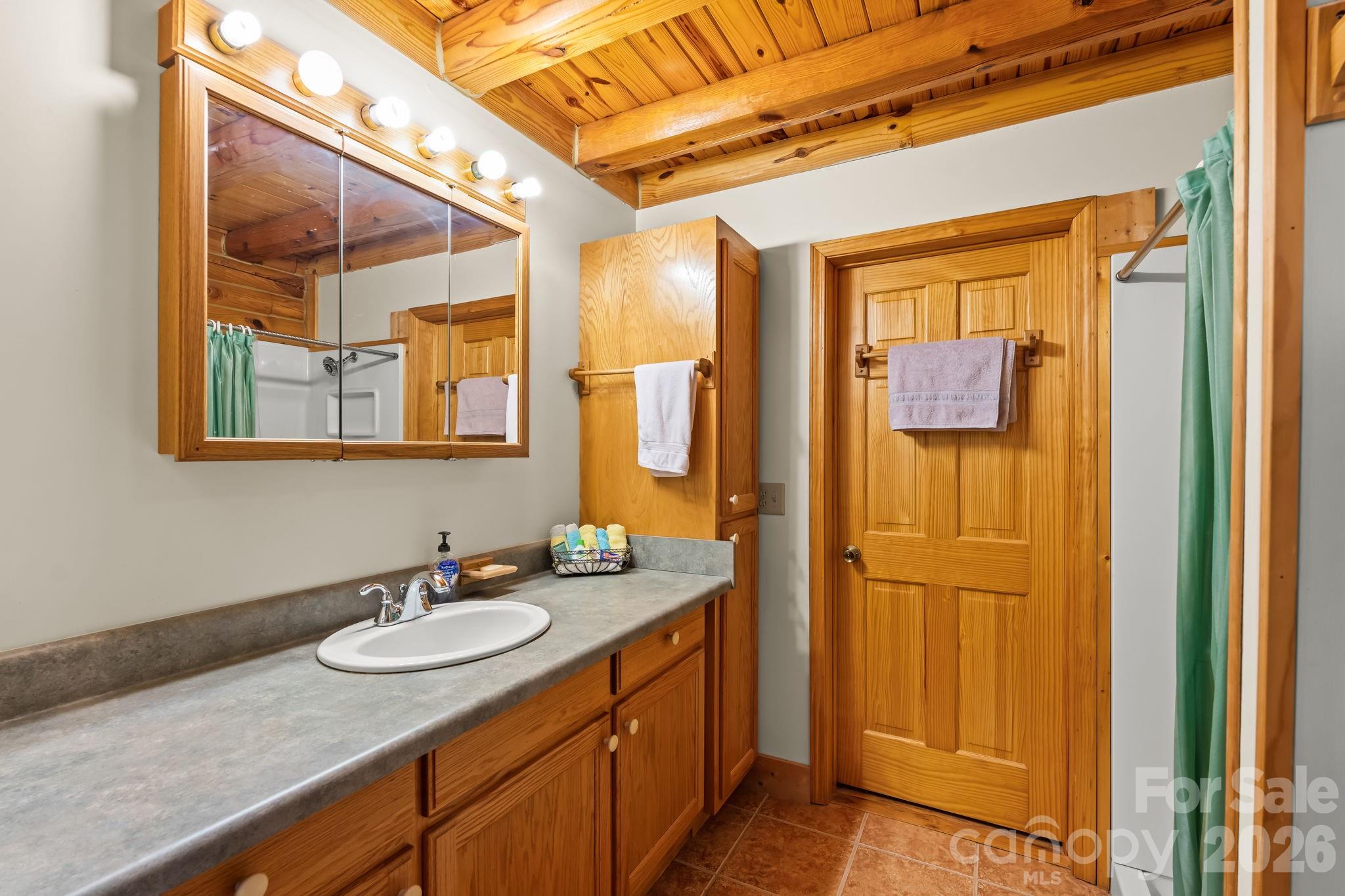 3341 Peniel Road Tryon, NC 28782 - Photo 27 of 48 a bathroom with a granite countertop sink and a mirror