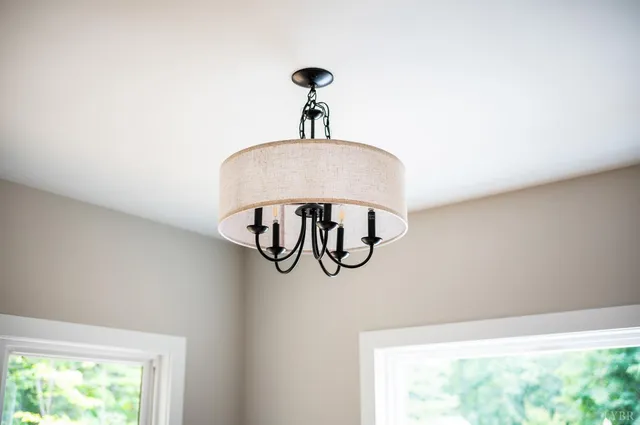 a view of a chandelier in a room