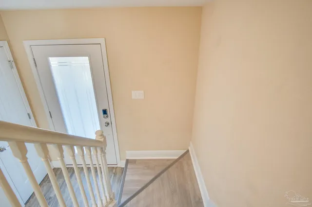 a view of a small space with a window