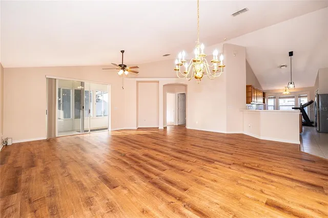 a view of a chandelier in a room