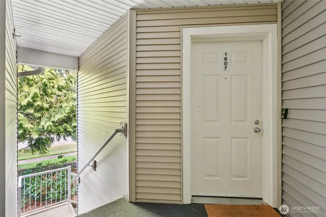 a view of front door and mountain view
