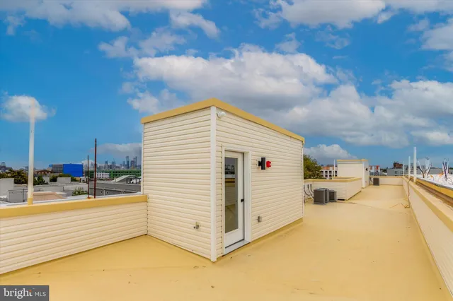 a view of a terrace with a bench
