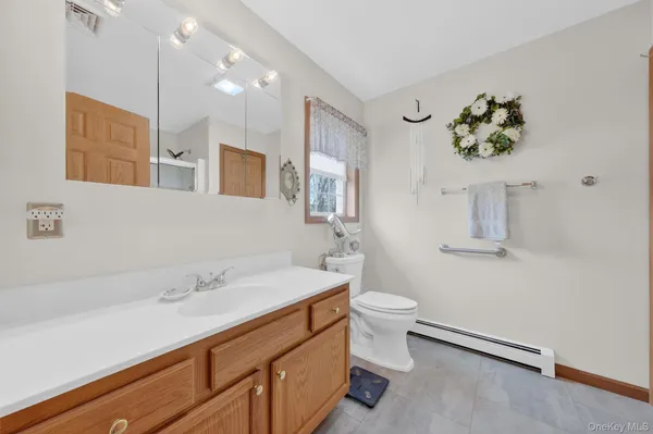 a bathroom with a sink a toilet and a mirror