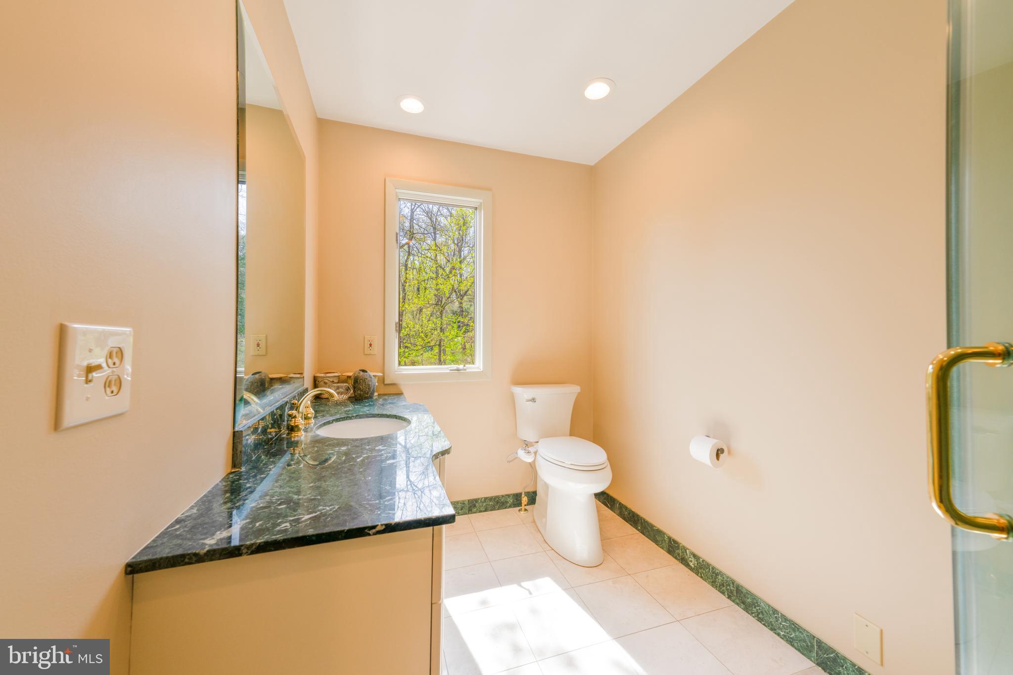 3446 Honeysuckle Road Bethlehem, PA 18015 - Photo 37 of 80 a bathroom with a granite countertop sink a toilet and a mirror