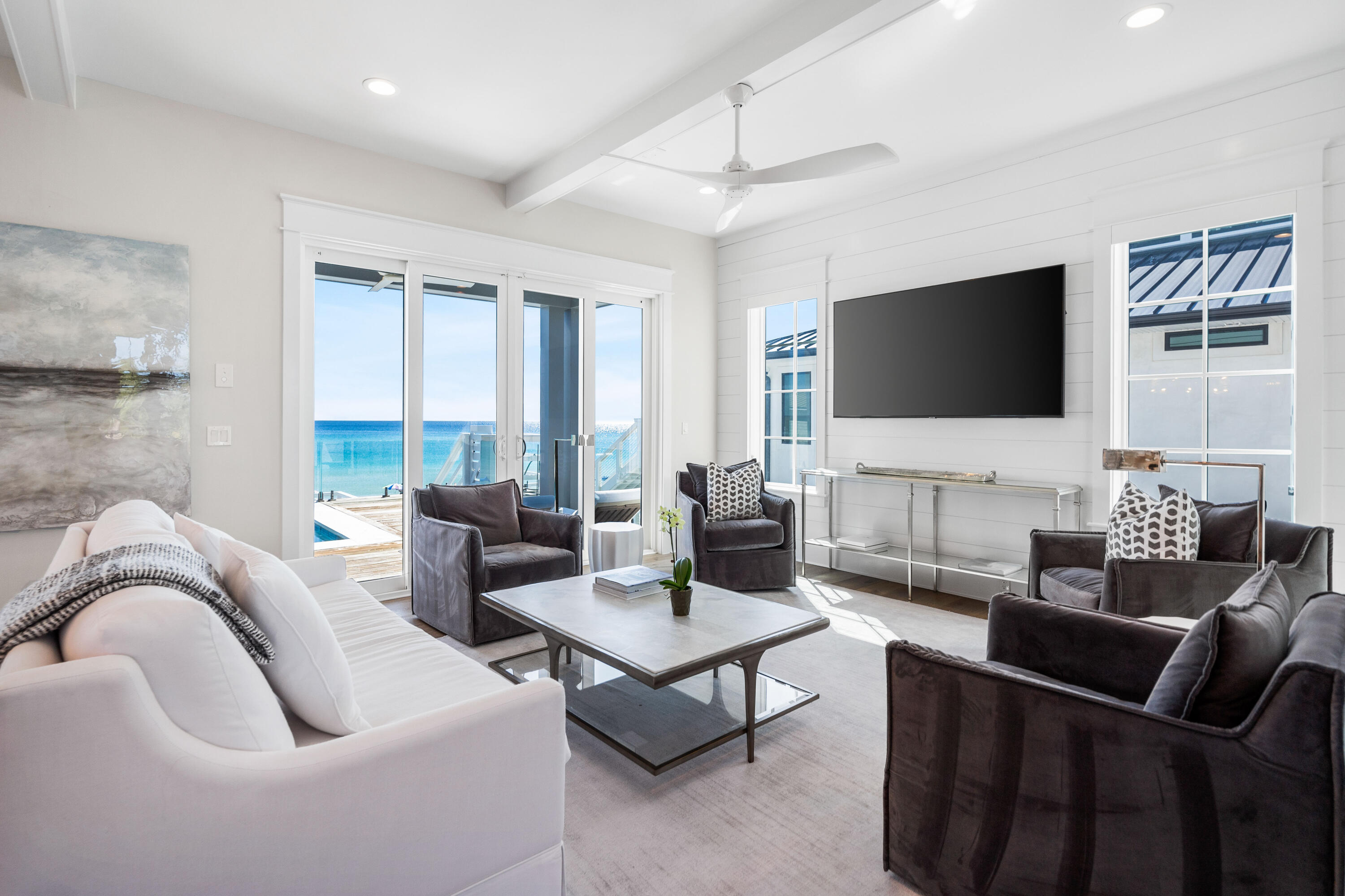 25 Fort Panic Road Santa Rosa Beach, FL 32459 - Photo 12 of 88 a living room with furniture a flat screen tv and a large window