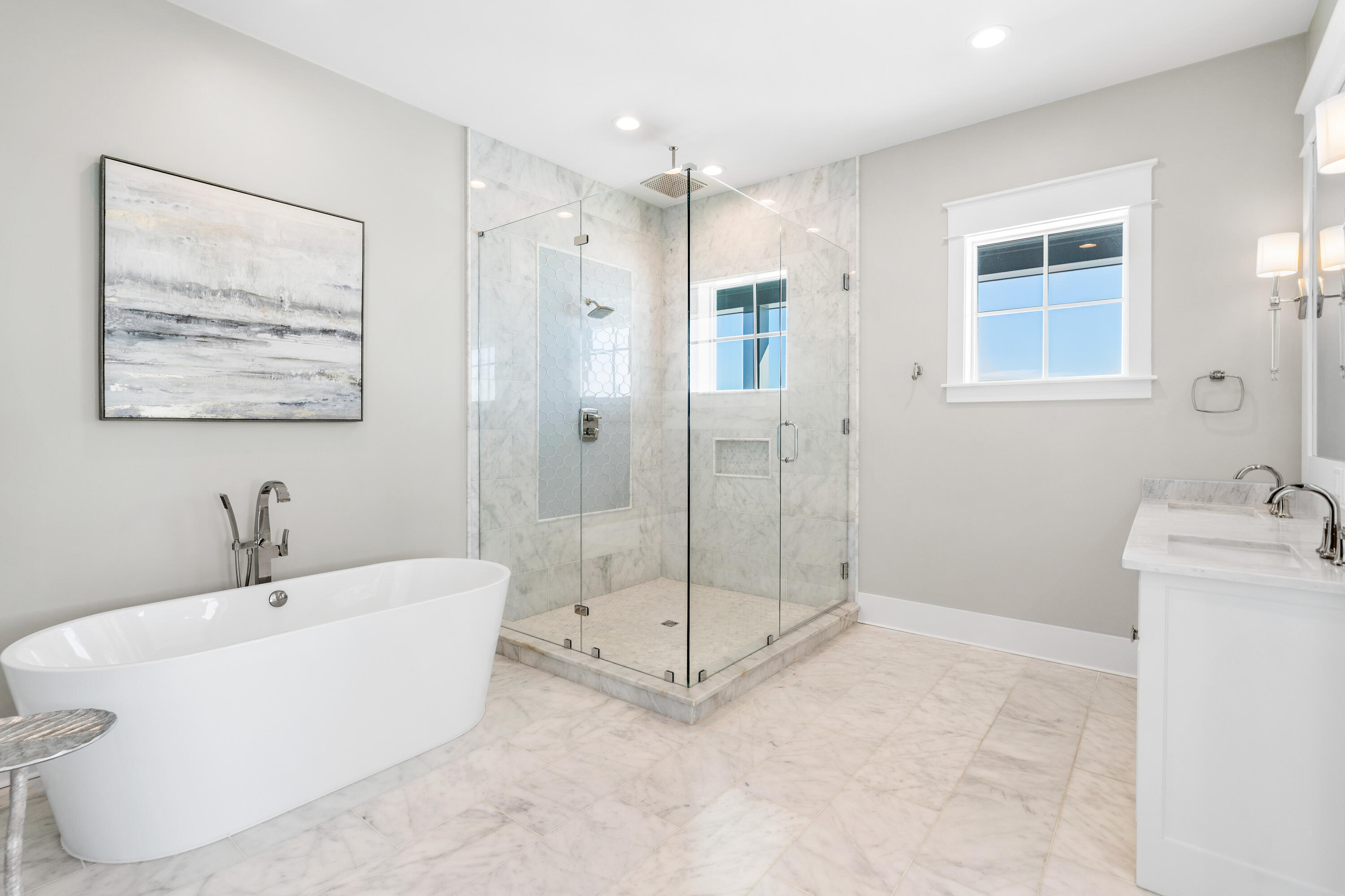 25 Fort Panic Road Santa Rosa Beach, FL 32459 - Photo 20 of 88 a bathroom with a tub a sink and mirror