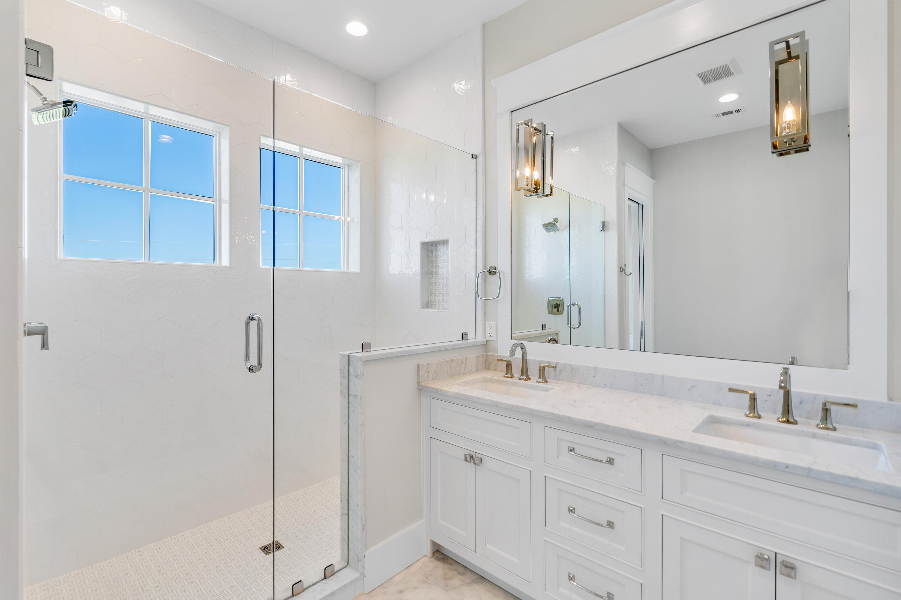 25 Fort Panic Road Santa Rosa Beach, FL 32459 - Photo 43 of 88 a bathroom with a double vanity sink mirror and double