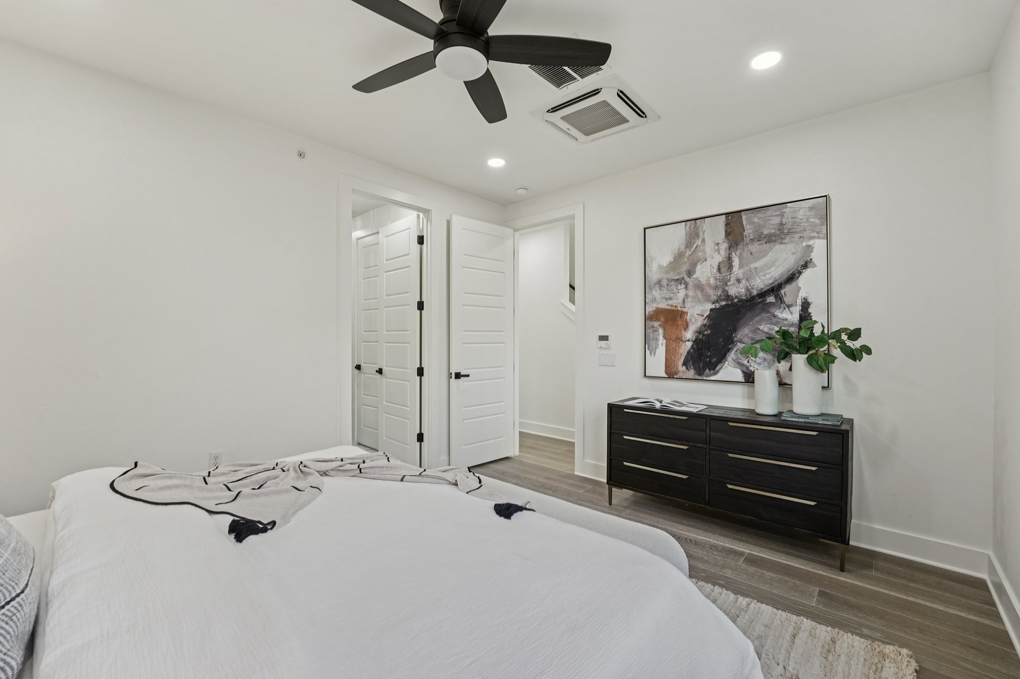 2811 Zach Scott Street Austin, TX 78723 - Photo 21 of 37 Bedroom featuring recessed lighting, wood finished floors, and a ceiling fan