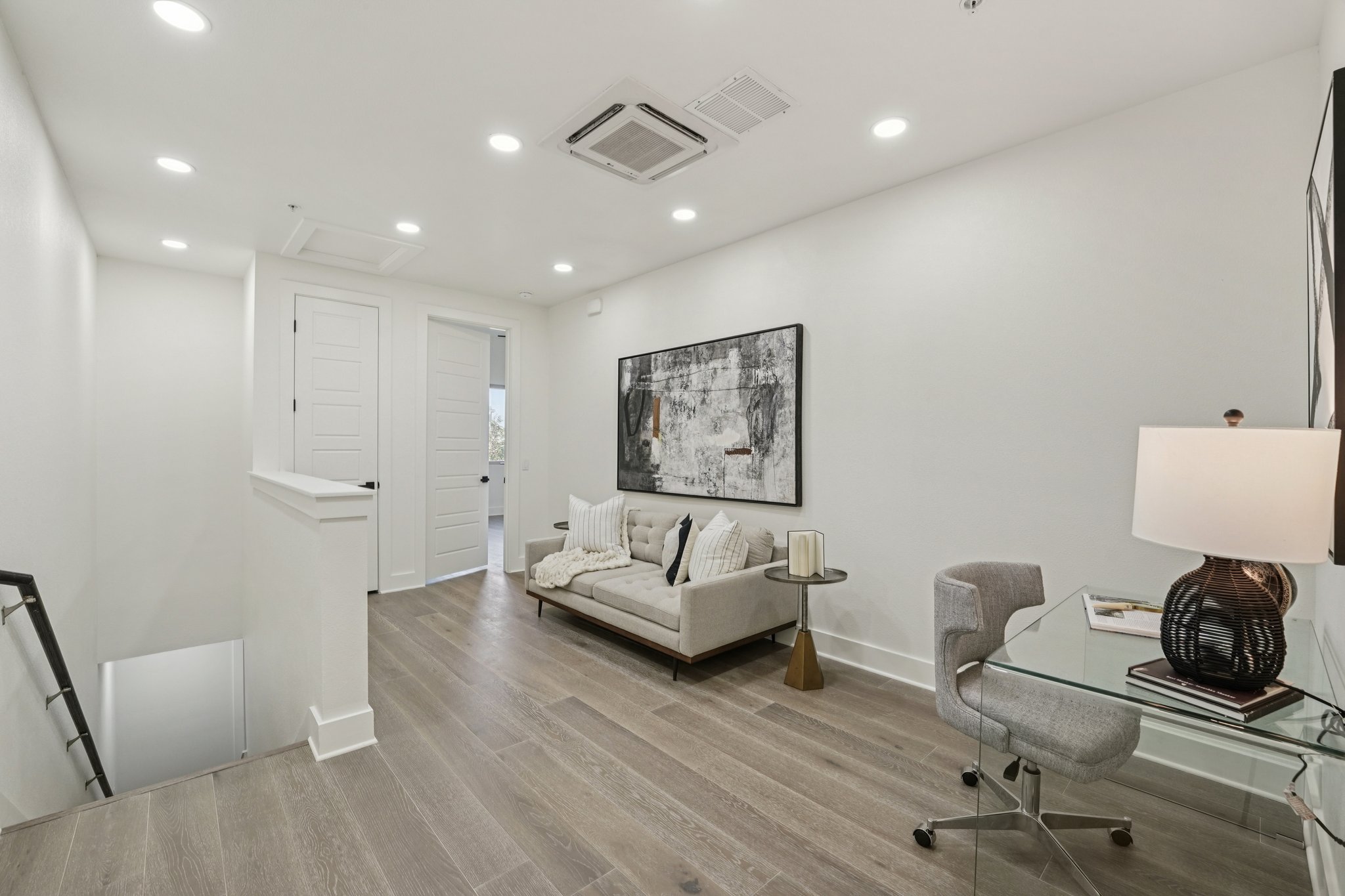 2811 Zach Scott Street Austin, TX 78723 - Photo 26 of 37 Home office with wood finished floors, attic access, and recessed lighting