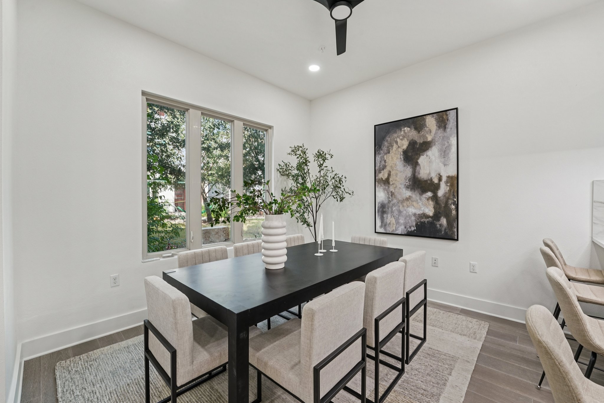2811 Zach Scott Street Austin, TX 78723 - Photo 7 of 37 Dining space featuring recessed lighting, wood finished floors, and a ceiling fan