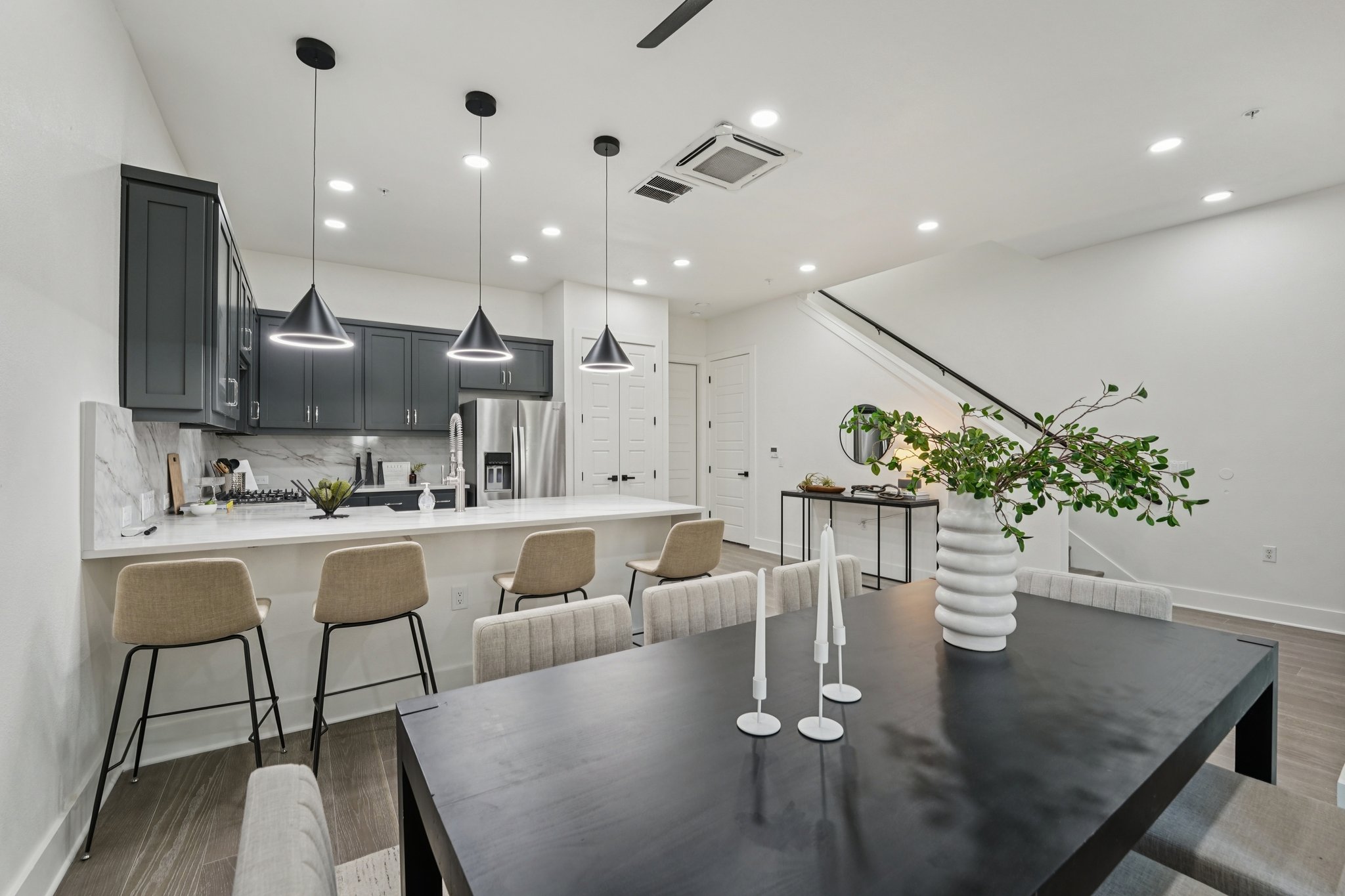 2811 Zach Scott Street Austin, TX 78723 - Photo 8 of 37 Dining area with dark wood-style floors and recessed lighting