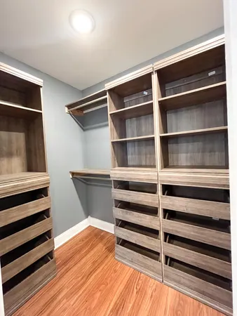 a view of walk in closet with empty racks