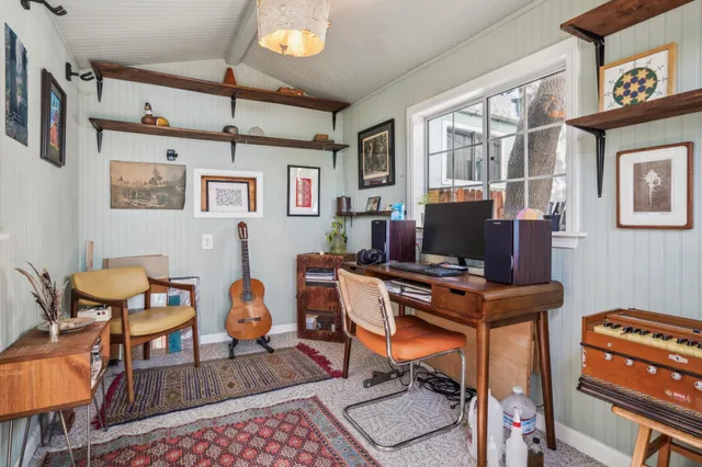 a workspace with furniture