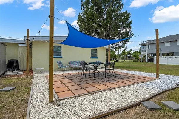 an outdoor space with lots of trees