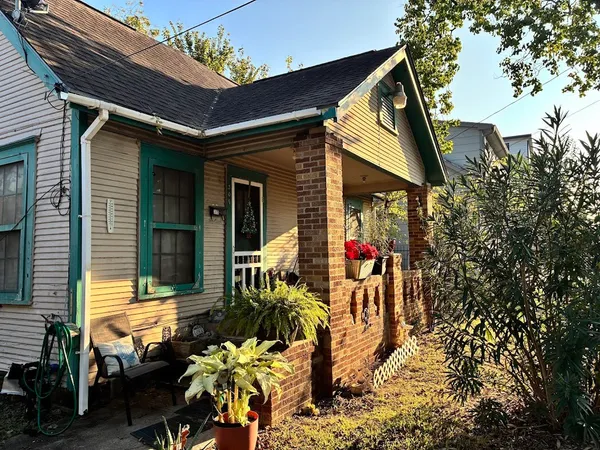 a front view of a house with patio