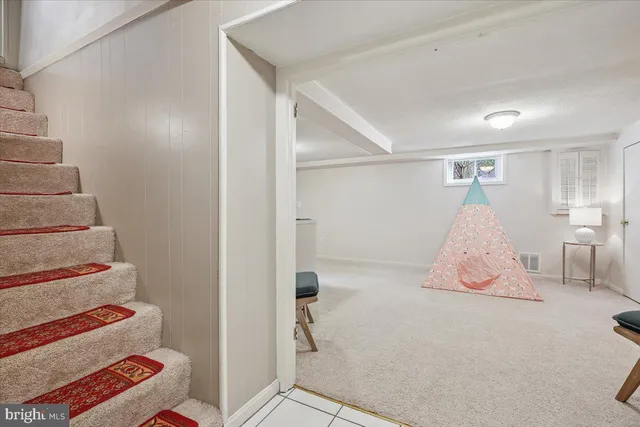 a view of a room with shelves
