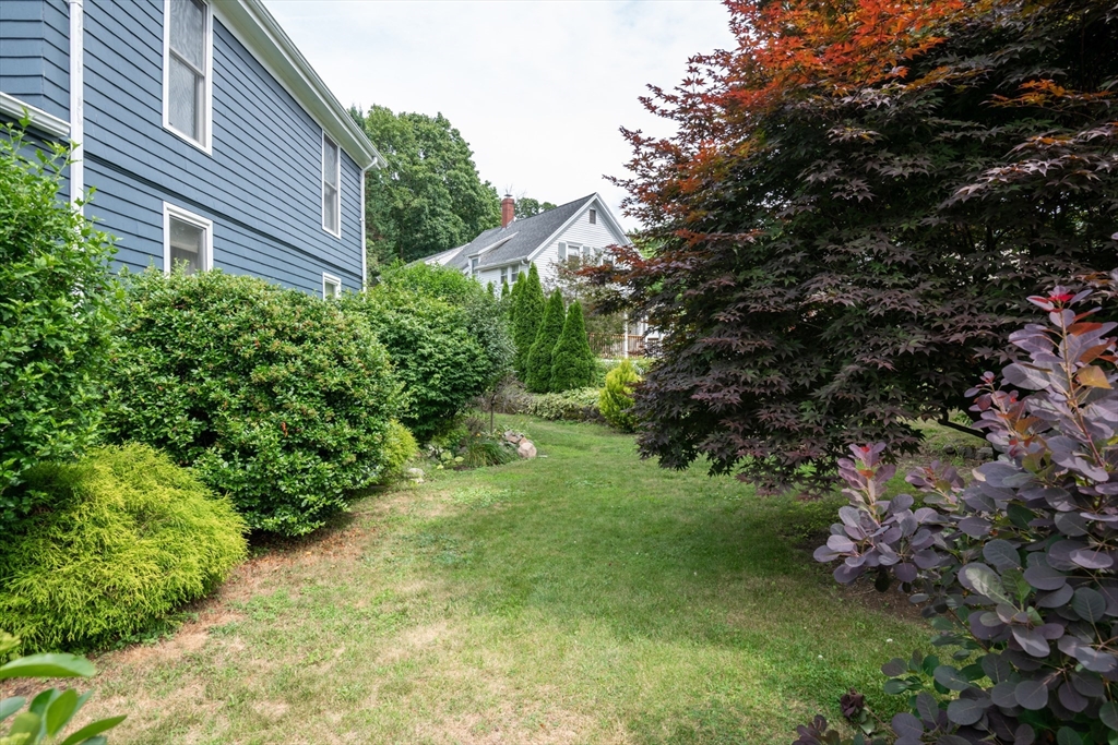 35 Central Street Middleton, MA 01949 - Photo 4 of 42 a view of a yard with plants and a bench