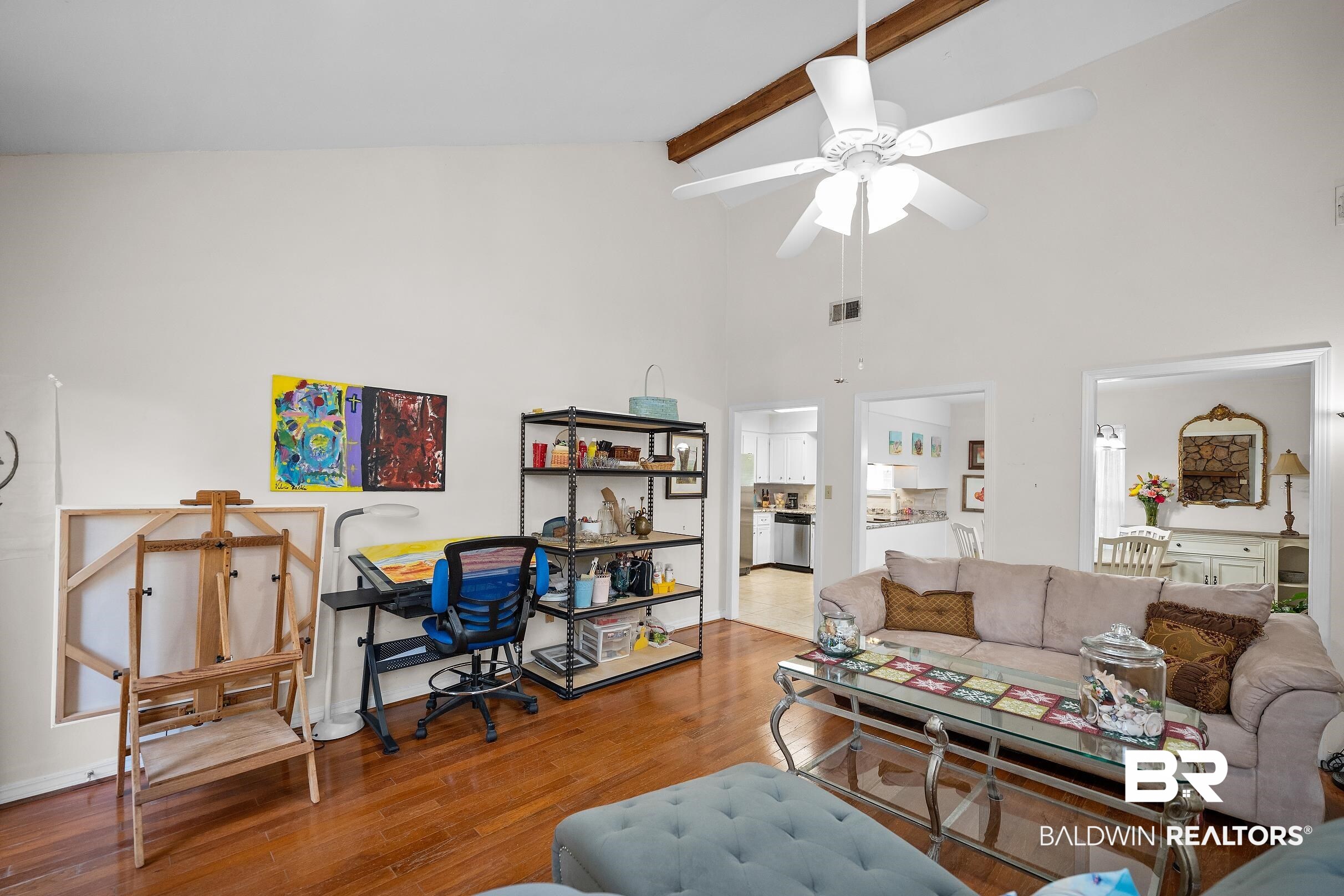 120 Dunbar Loop Daphne, AL 36526 - Photo 5 of 25 Living area featuring hardwood / wood-style floors, ceiling fan, and lofted ceiling