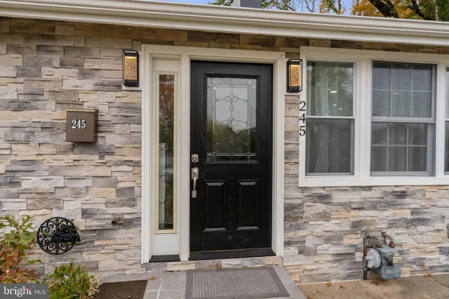 a front view of a house with a potted plant