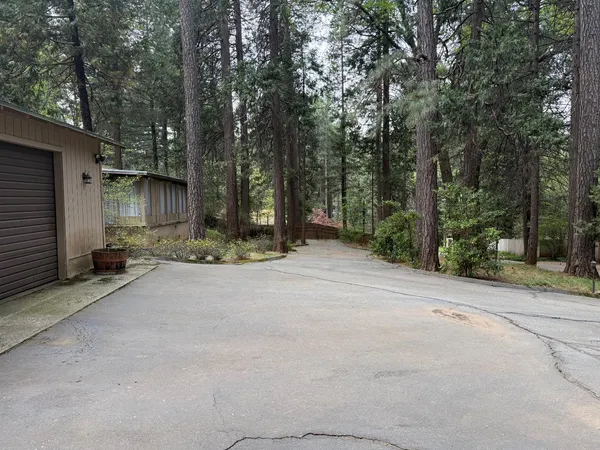 a backyard of a house with trees and outdoor space