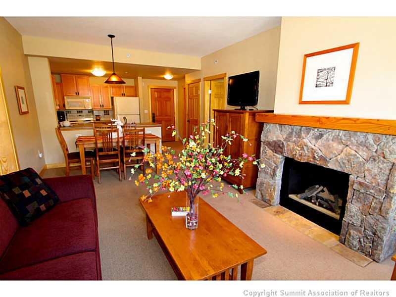 910 Copper Road, Unit 216 Copper Mountain, CO 80443 - Photo 1 of 18 a living room with furniture a flat screen tv and a fireplace