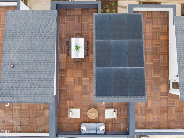 a building outdoor seating space