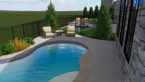 a view of a swimming pool with a yard