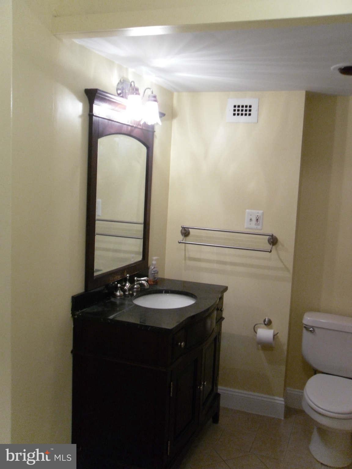 1435 4th Street Southwest, Unit B201 Washington, DC 20024 - Photo 12 of 22 a bathroom with a granite countertop sink toilet and mirror