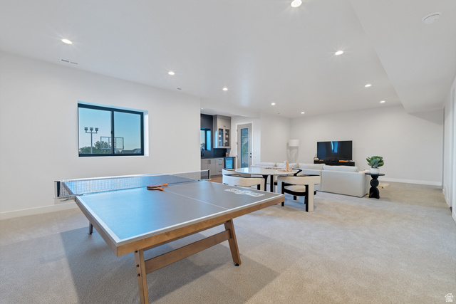 2145 North Main Street Centerville, UT 84014 - Photo 37 of 53 Game room featuring light carpet and recessed lighting