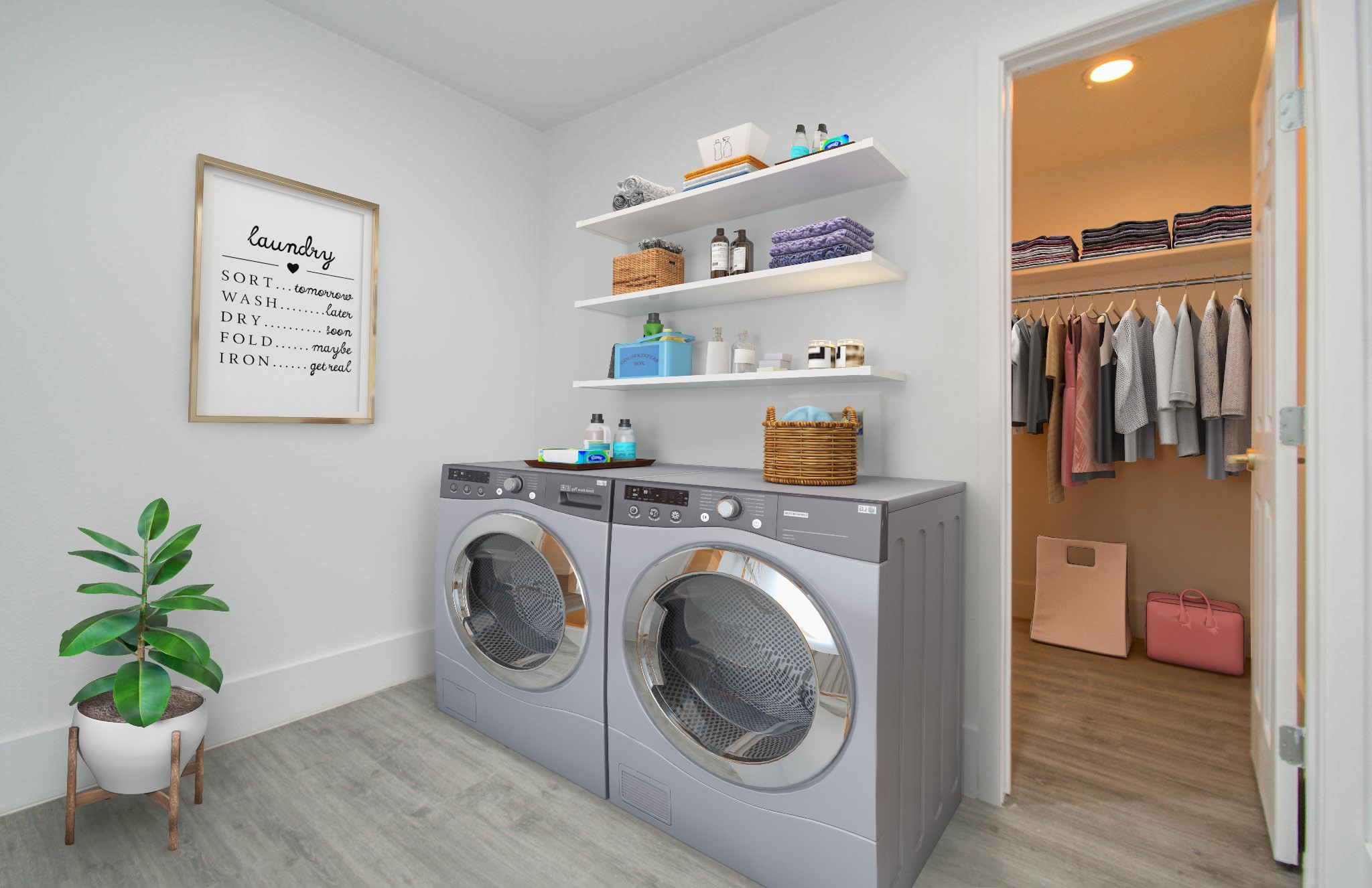 556 Brandon Road Conroe, TX 77302 - Photo 25 of 28 a utility room with dryer washer and a view of kitchen