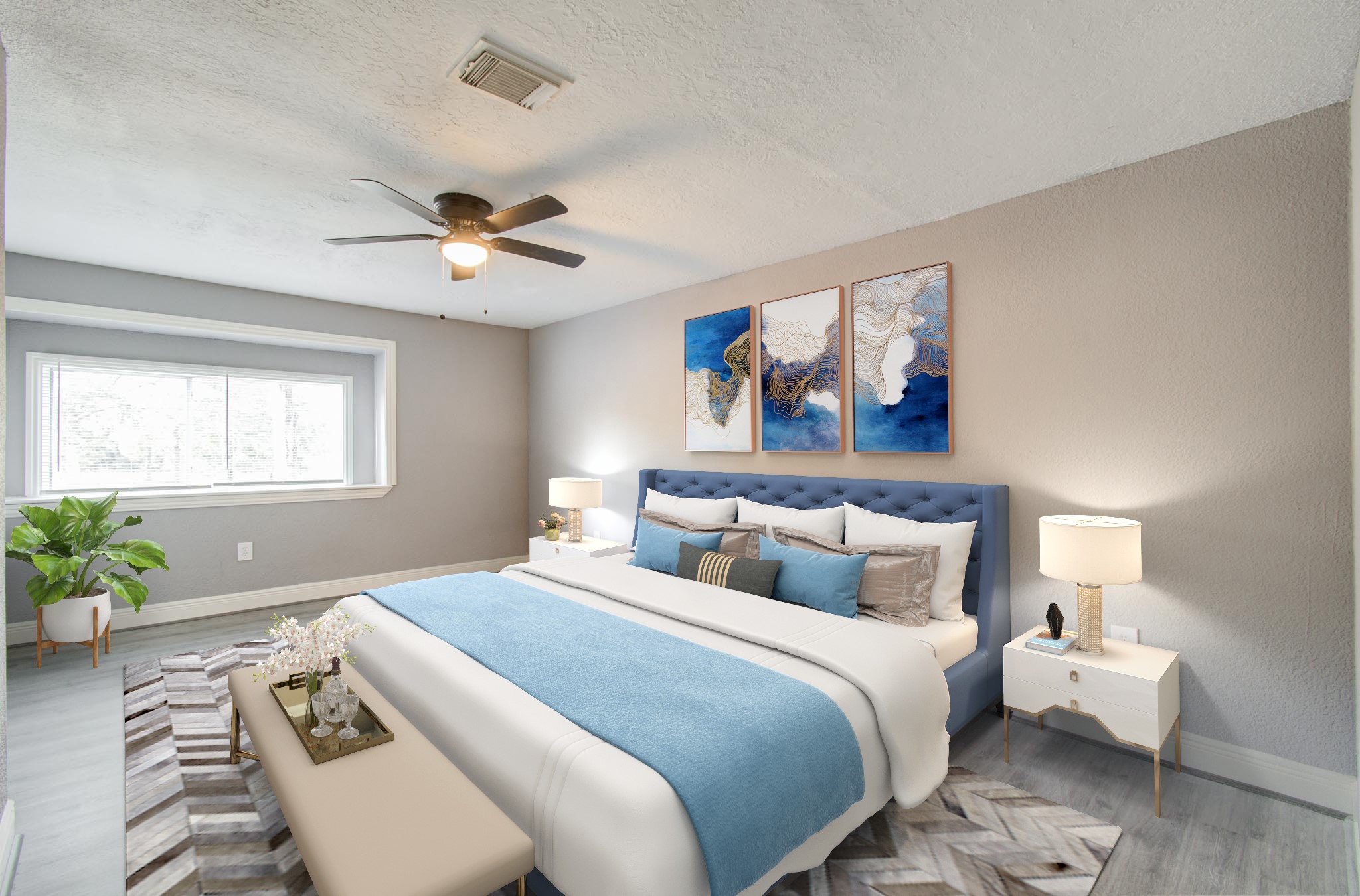 556 Brandon Road Conroe, TX 77302 - Photo 10 of 28 a bedroom with bed and a chandelier