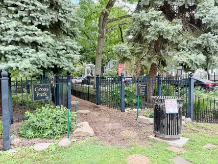 a garden view with a seating space