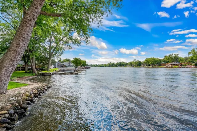 a view of a lake with houses