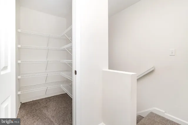a view of walk in closet with empty racks