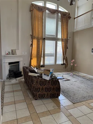 a living room with a large window