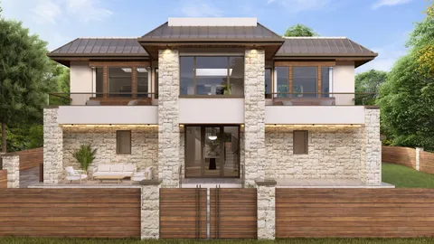 a front view of a house with glass windows