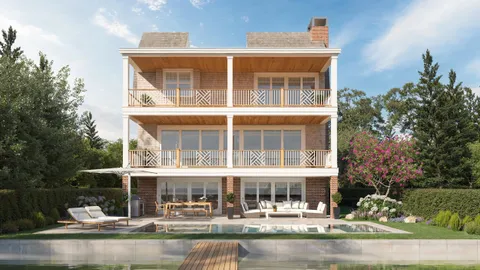 front view of a building with lake view