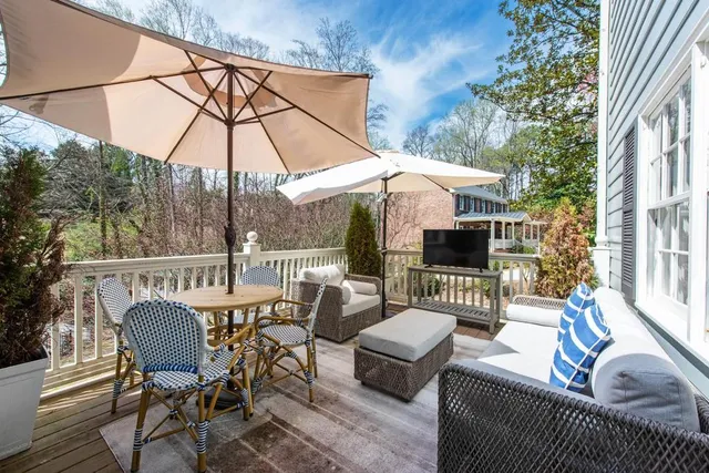 a view of a patio on the roof deck