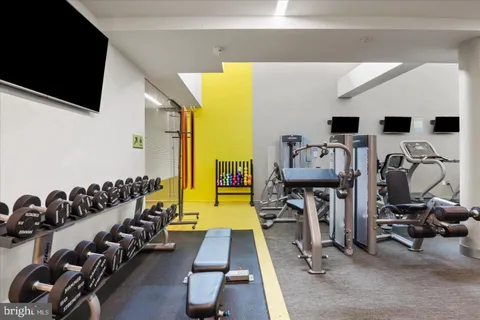 a view of a room with gym equipment