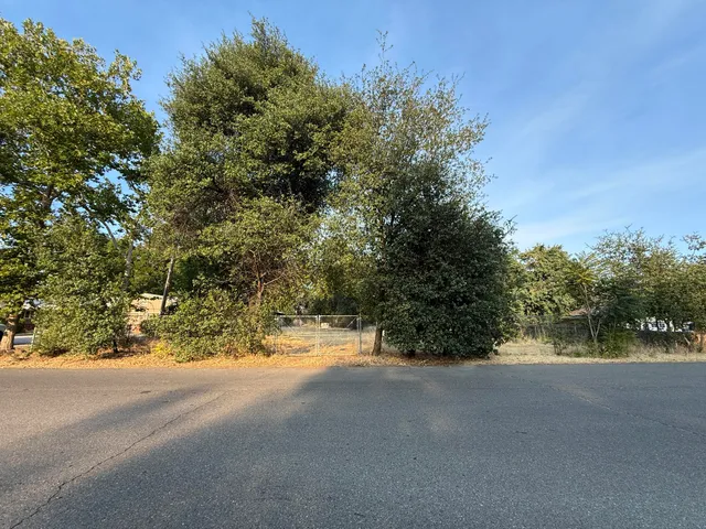 a view of a road with a yard