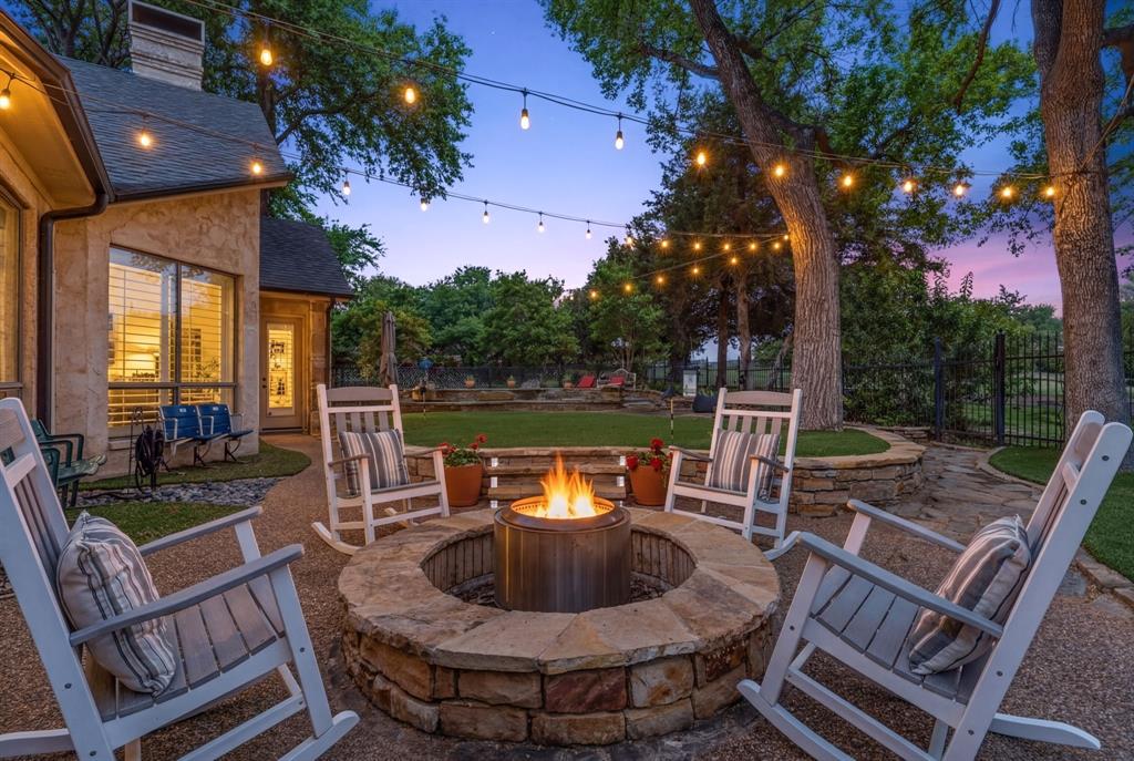 2404 Racheal Drive Heath, TX 75032 - Photo 33 of 40 A circular stone built-in firepit, featuring a Solo Stove at its center, creates the perfect gathering spot for cozy evenings filled with conversation and connection with loved ones. A firepit cover is available when not in use.