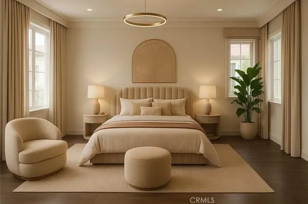 a bedroom with bed and a couch