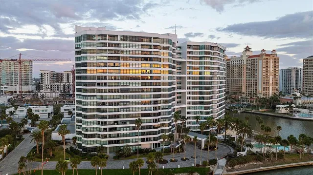 a front view of a building with glass windows