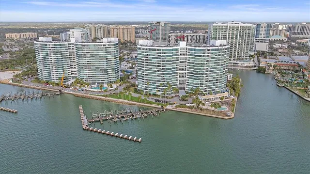 a city view with tall buildings