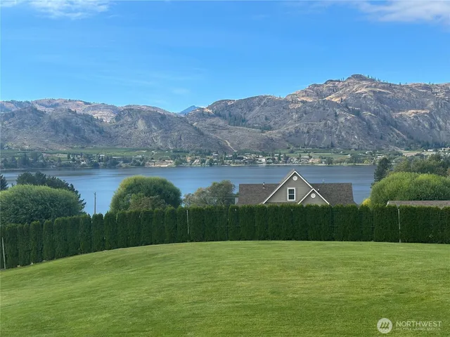 a view of a lake with a mountain in the background