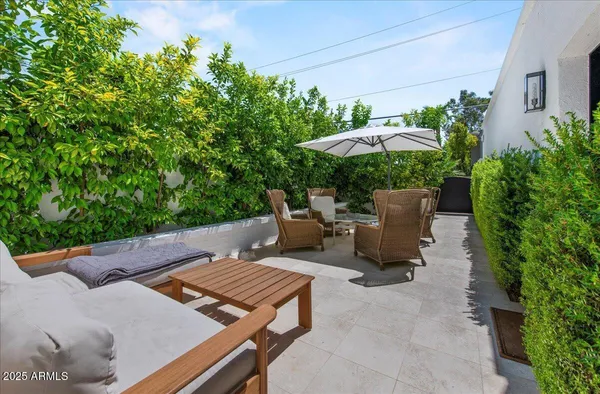 a building outdoor space with furniture