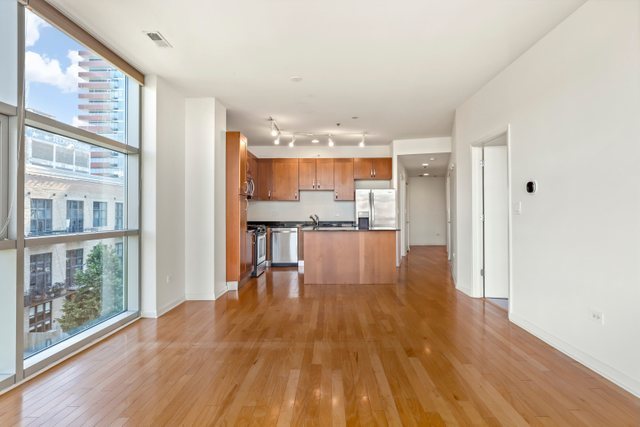 225 South Sangamon Street, Unit 412 Chicago, IL 60607 - Photo 8 of 29 a view of large kitchen with wooden floor and electronic appliances