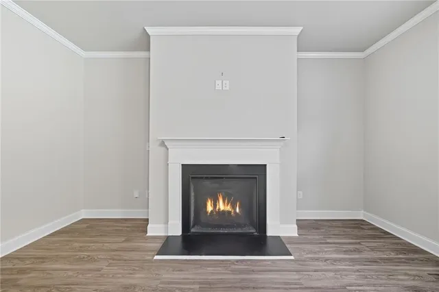 a room with a fireplace